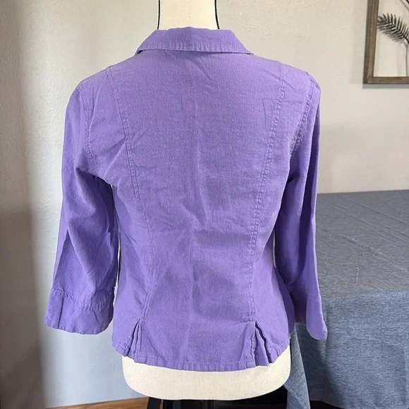 Christopher & Banks Women’s Petite Small 63% Linen 3/4 Sleeve Button Down Shirt - Picture 2 of 6